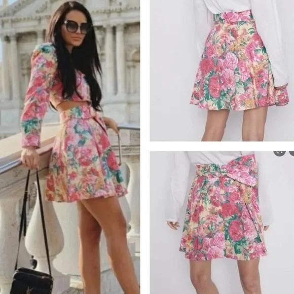 ZARA FLORAL PRINT MINI SKIRT SIZE M - Picture 9 of 14
